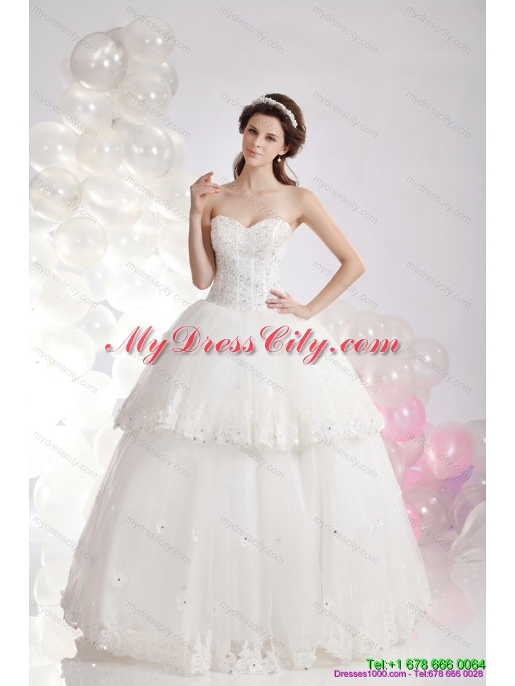 2015 Popular Sweetheart Ruffles and Beading Bridal Gowns in White