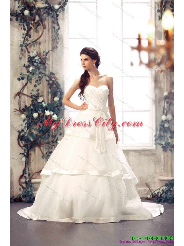 2015 Popular Sweetheart White Bridal Gowns with Chapel Train