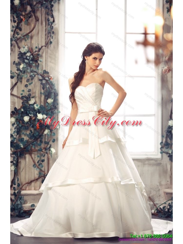 2015 Popular Sweetheart White Bridal Gowns with Chapel Train