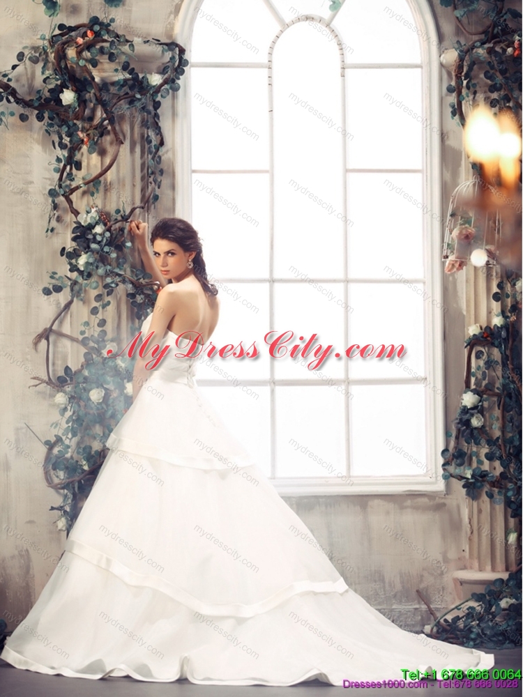 2015 Popular Sweetheart White Bridal Gowns with Chapel Train