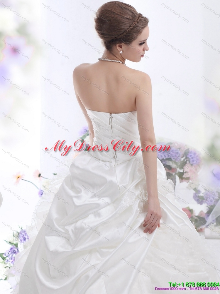 Maternity Strapless Ruffles Bridal Gowns with Chapel Train and Hand Made Flower