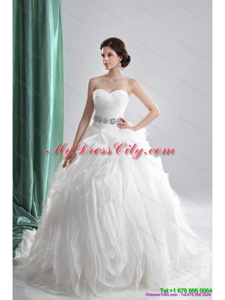 Maternity Sweetheart Ruching Wedding Dresses with Brush Train and Beading