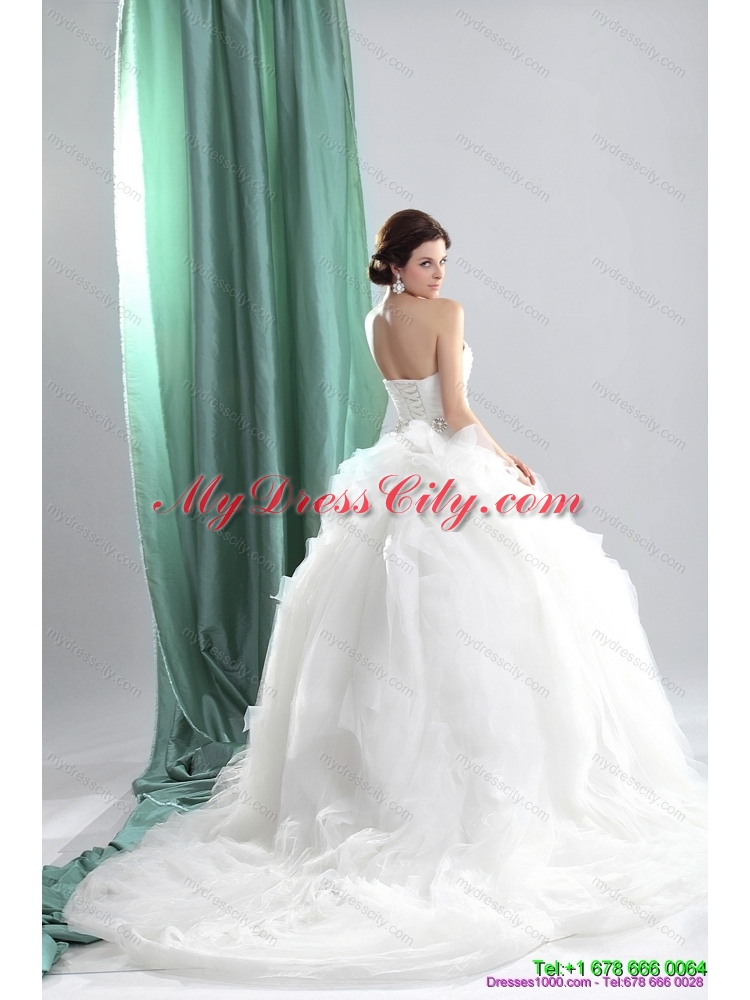 Maternity Sweetheart Ruching Wedding Dresses with Brush Train and Beading