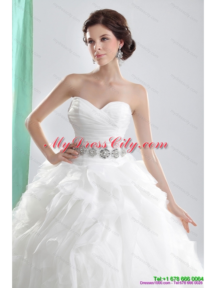 Maternity Sweetheart Ruching Wedding Dresses with Brush Train and Beading