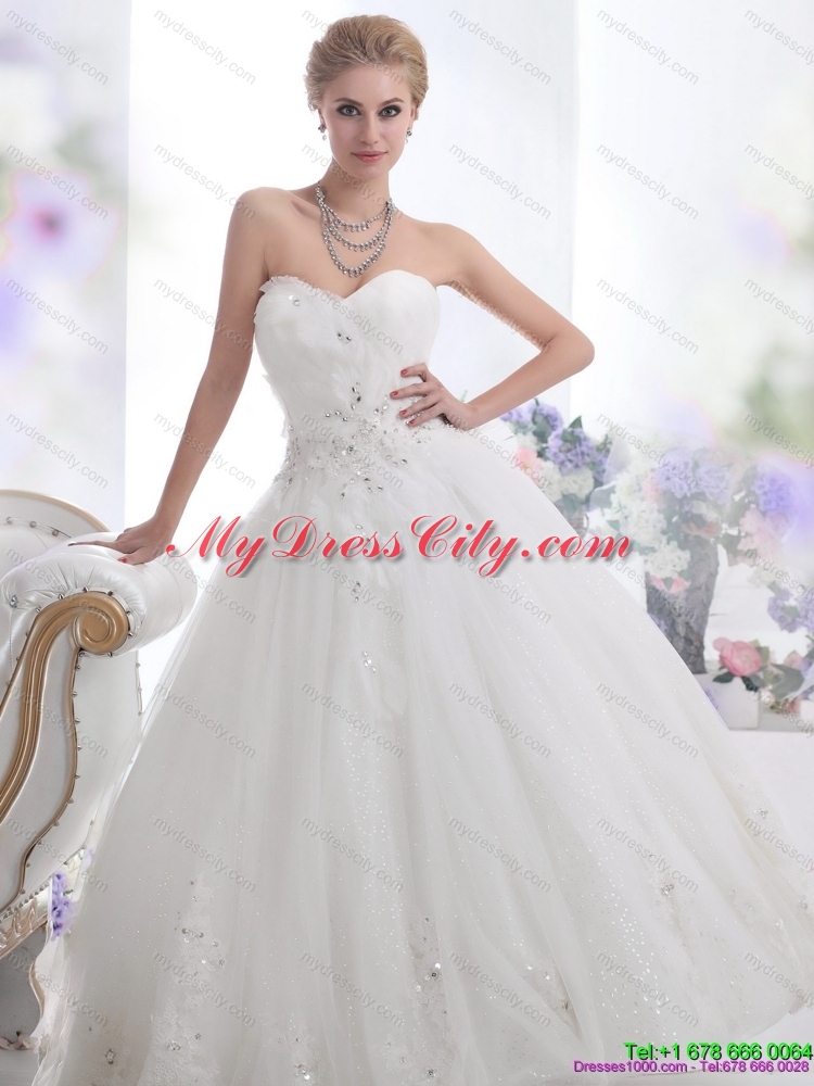 Perfect Beading Sweetheart White Wedding Dresses for 2015