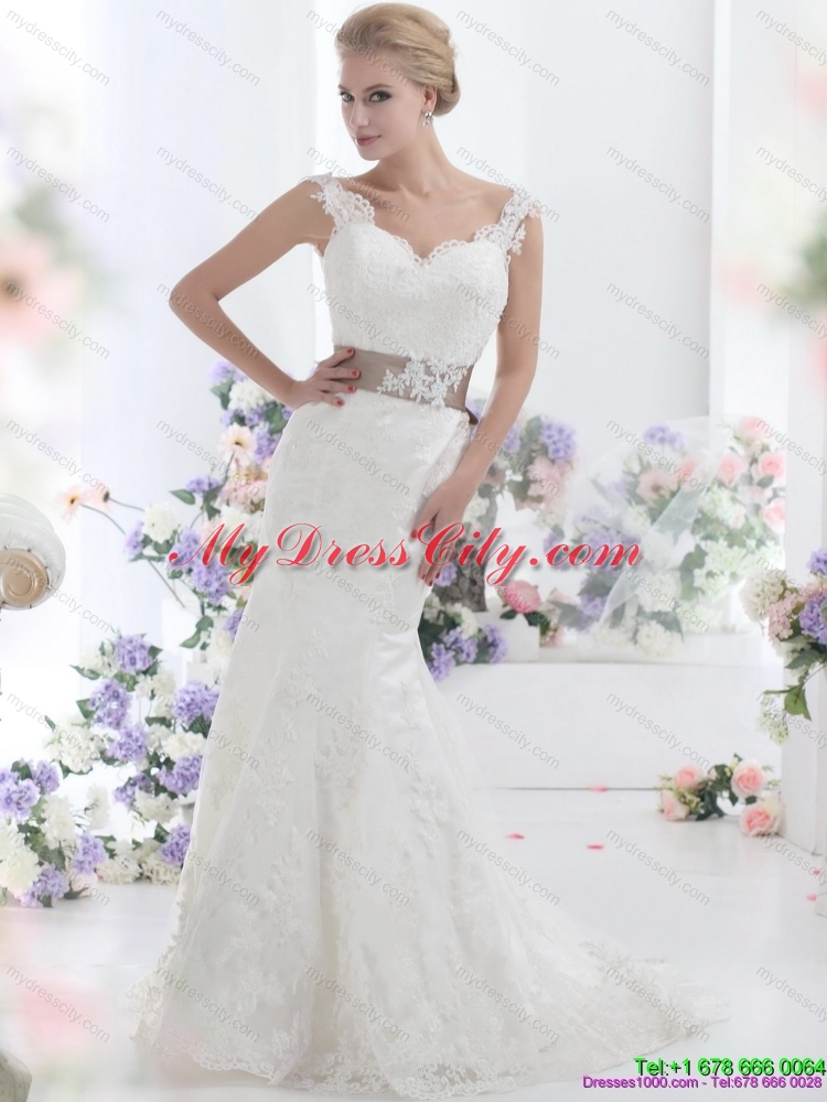 Perfect White Backless Wedding Dresses with Sash and Lace