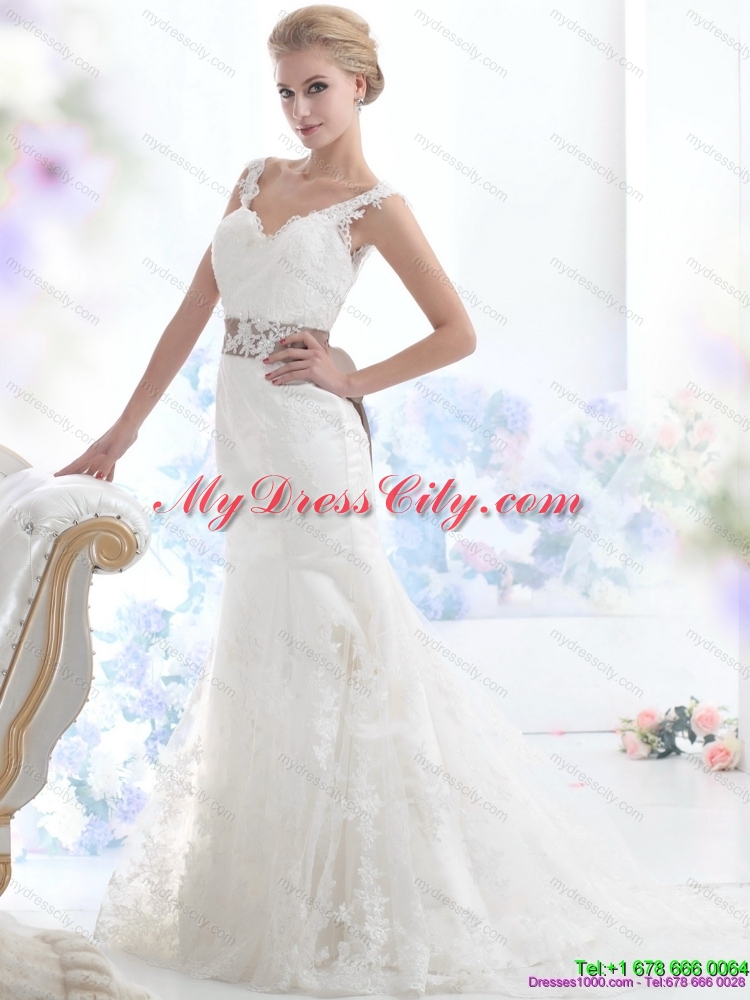 Perfect White Backless Wedding Dresses with Sash and Lace