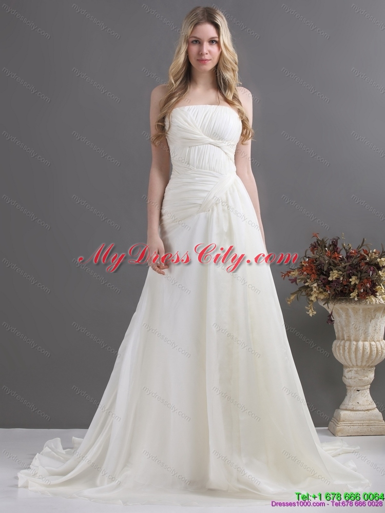 Popular Maternity Strapless Ruching Bridal Gowns with Brush Train