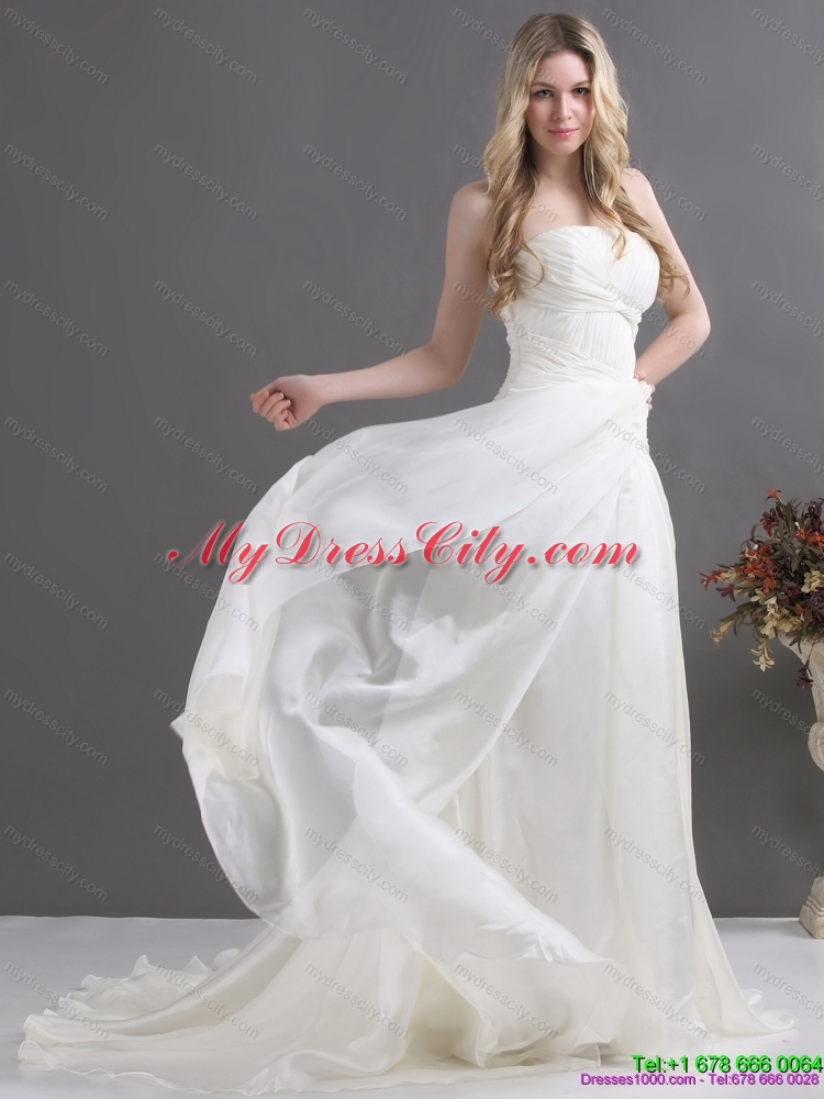 Popular Maternity Strapless Ruching Bridal Gowns with Brush Train