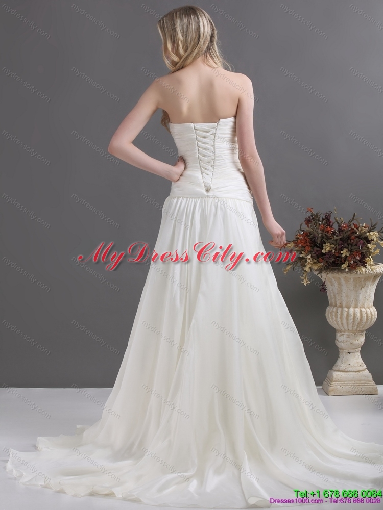 Popular Maternity Strapless Ruching Bridal Gowns with Brush Train