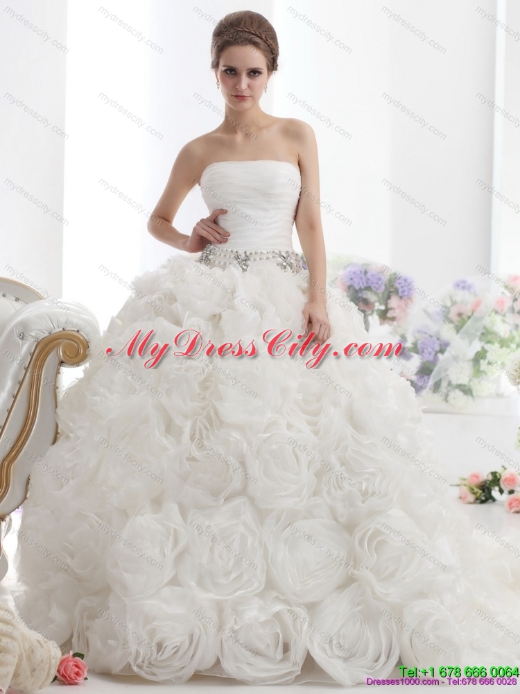 Popular Maternity Wedding Dresses with Rolling Flowers and Chapel Train