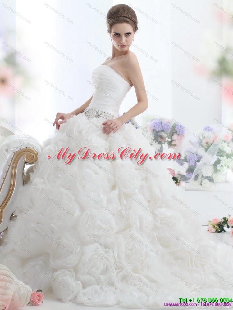 Popular Maternity Wedding Dresses with Rolling Flowers and Chapel Train