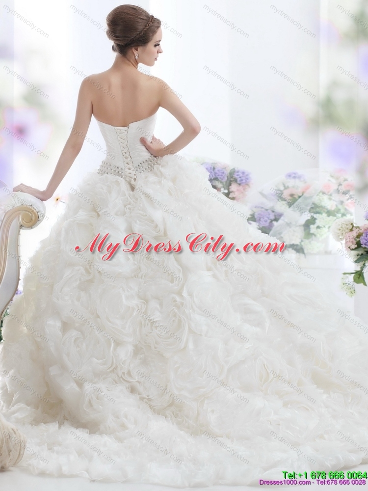 Popular Maternity Wedding Dresses with Rolling Flowers and Chapel Train