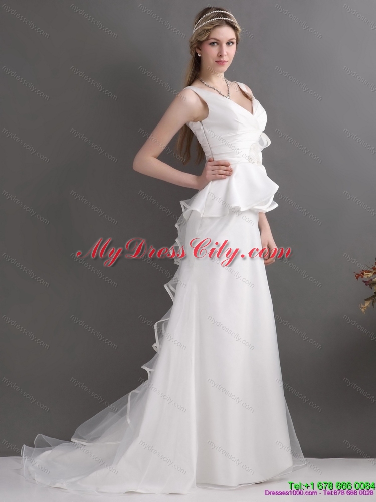 Ruffled 2015 Maternity Wedding Dresses with Brush Train