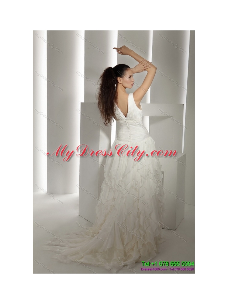 Ruffled Brush Train Maternity Wedding Dresses with Hand Made Flower