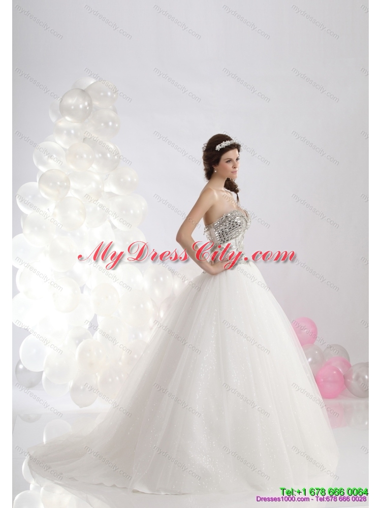 Ruffled Sweetheart Maternity Wedding Dresses with Brush Train and Rhinestone