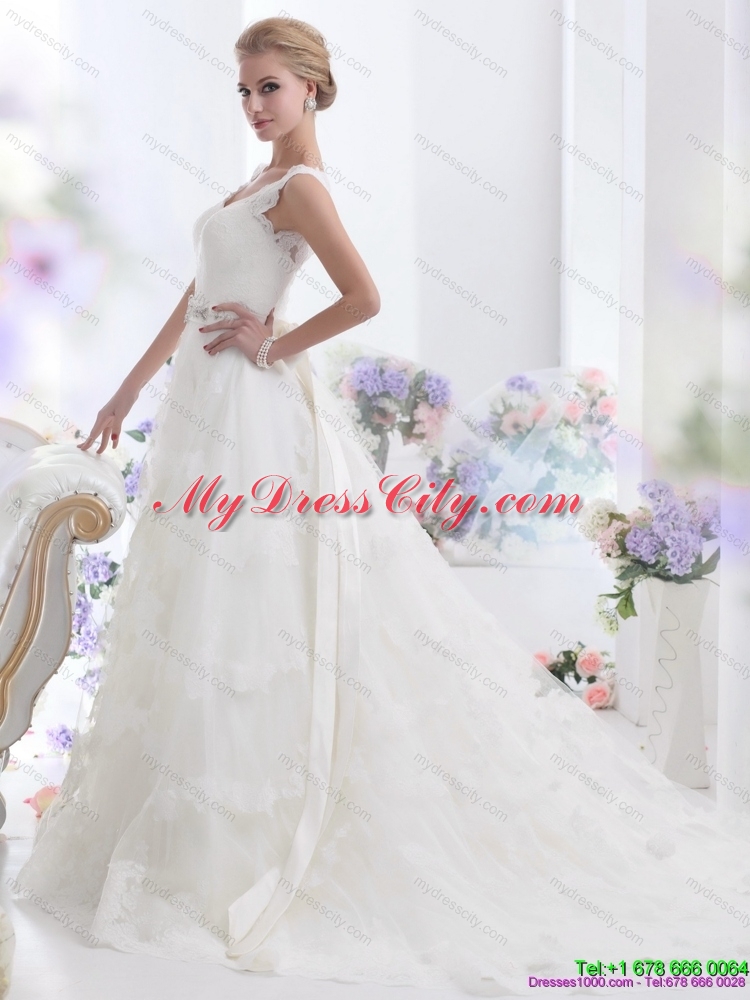 Unique Brush Train Maternity Wedding Dresses with Lace and Beading