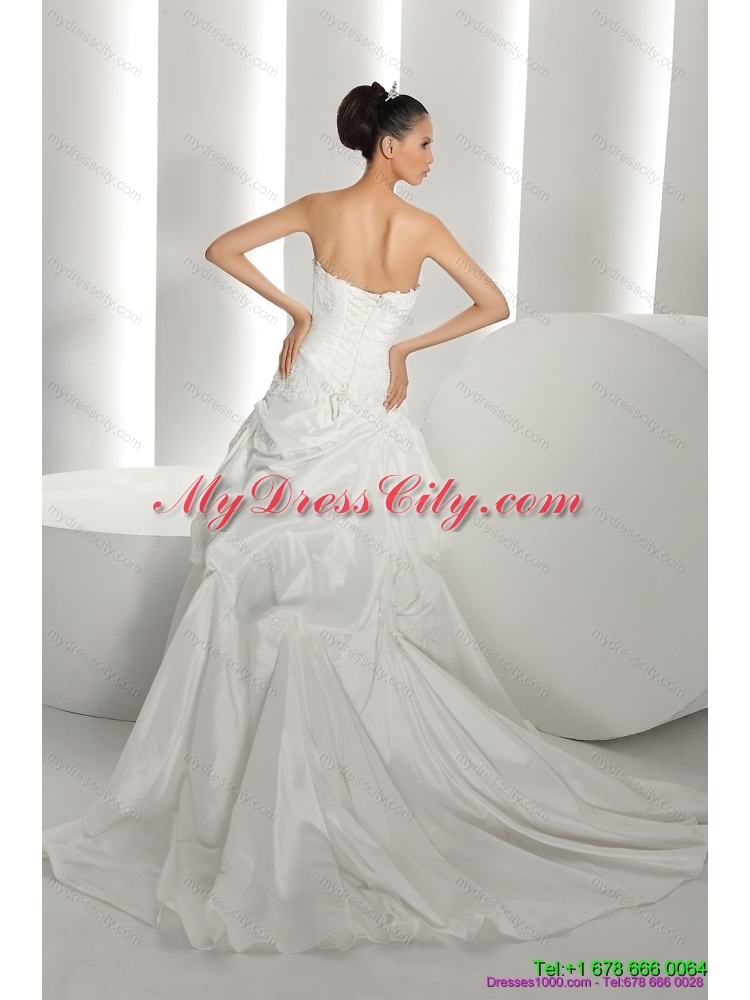 Unique White Brush Train Strapless 2015 Bridal Dresses with Ruffles