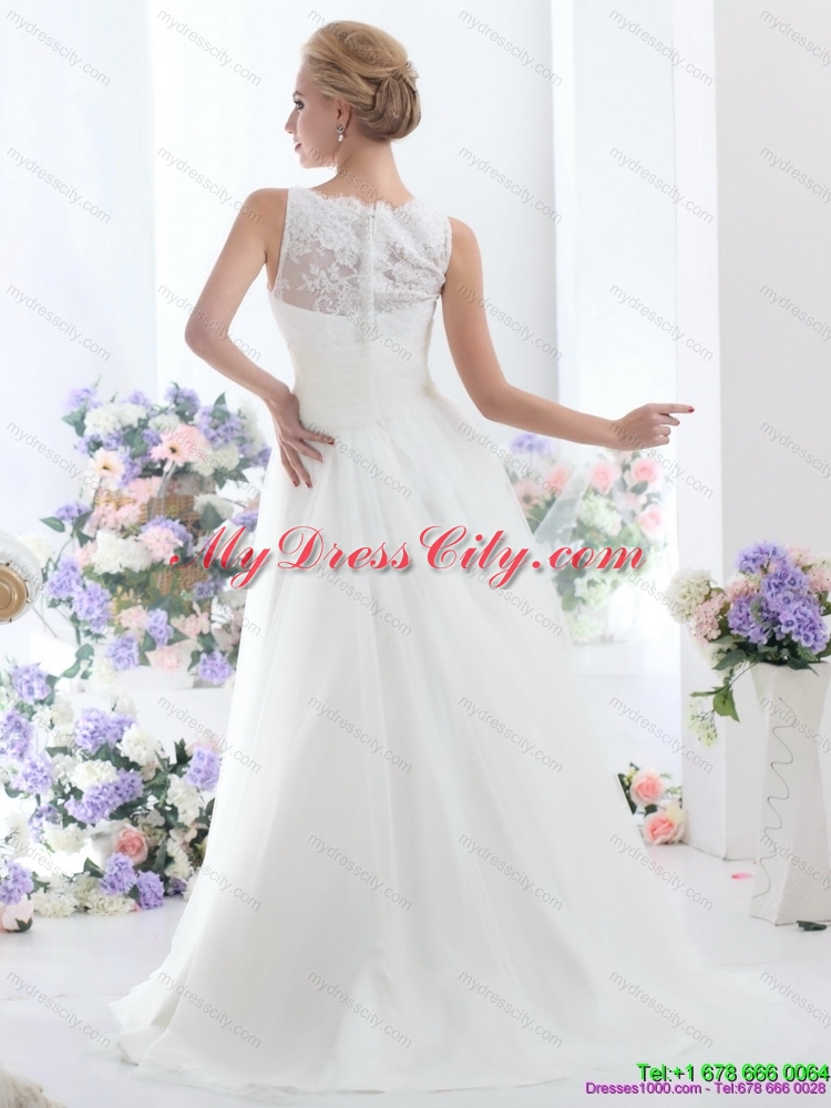 White High Neck Laced Maternity Wedding Dresses with Brush Train