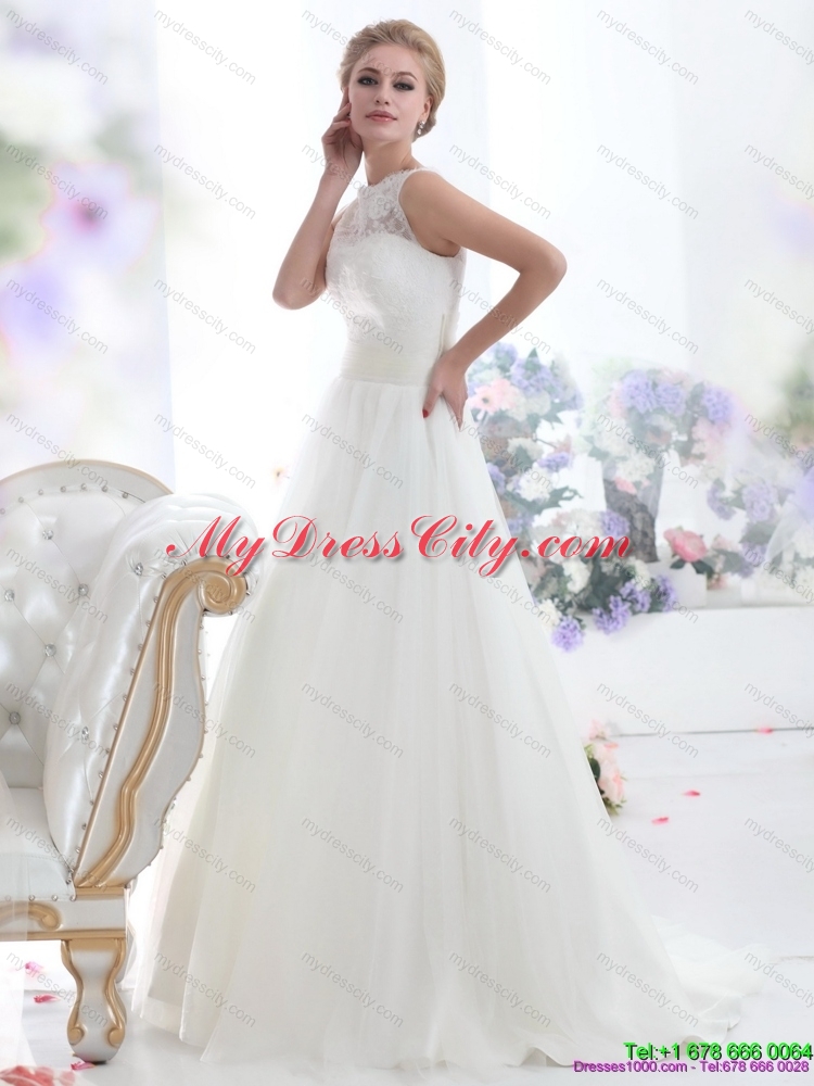 White High Neck Laced Maternity Wedding Dresses with Brush Train