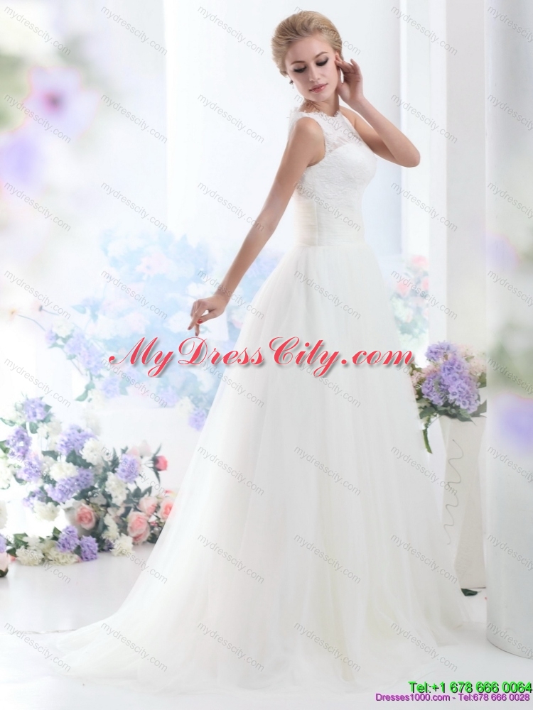 White High Neck Laced Maternity Wedding Dresses with Brush Train