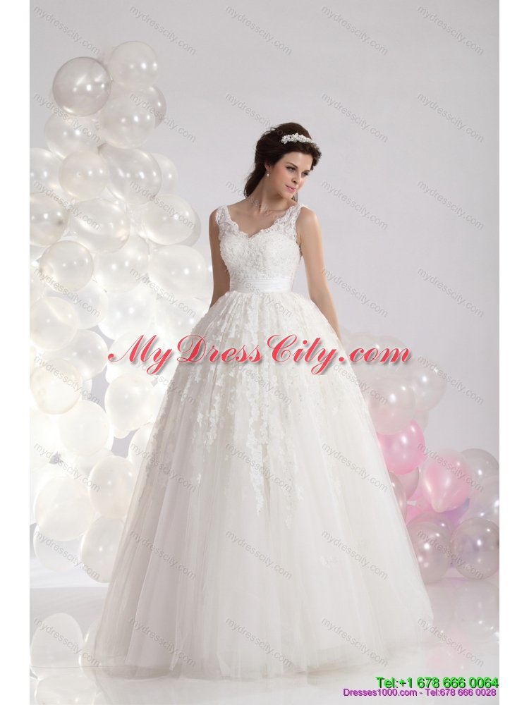 2015 Classical A Line Lace Wedding Dress with Floor-length