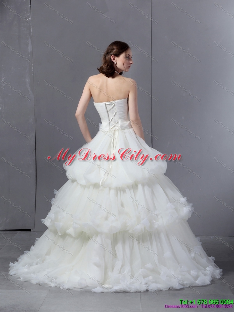 2015 Classical Strapless Wedding Dress with Ruffles and Ruching