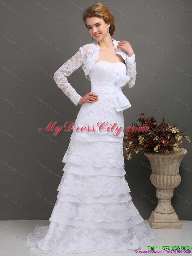 2015 Elegant Sweetheart Wedding Dress with Lace and Bowknot