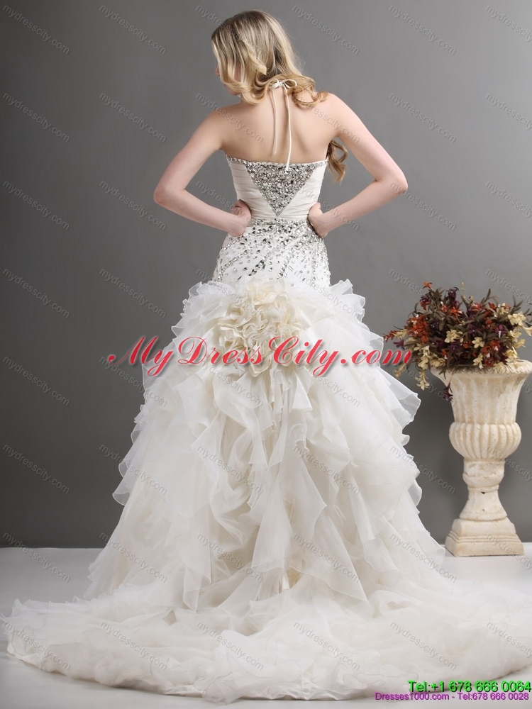 2015 Exquisite Halter Top Wedding Dress with Beading and Ruffles