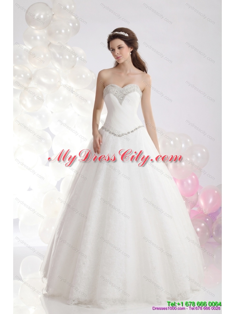 2015 Fashionable Sweetheart A Line Wedding Dress with Beadings