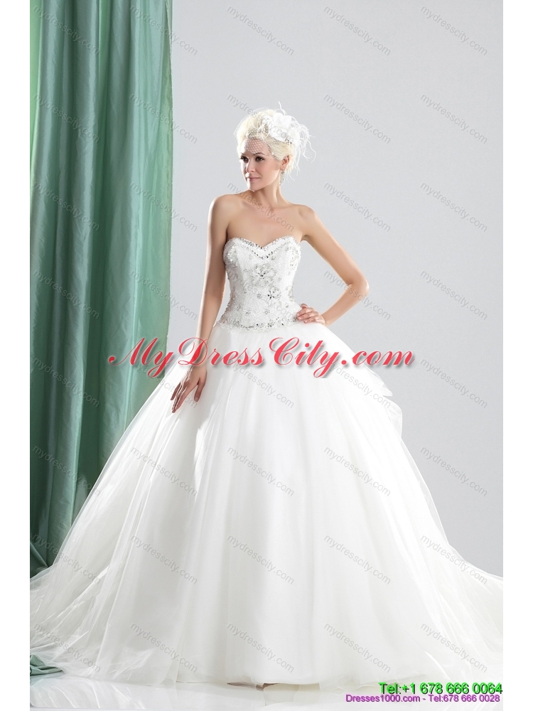 2015 Flirting Sweetheart Beading Wedding Dress with Brush Train