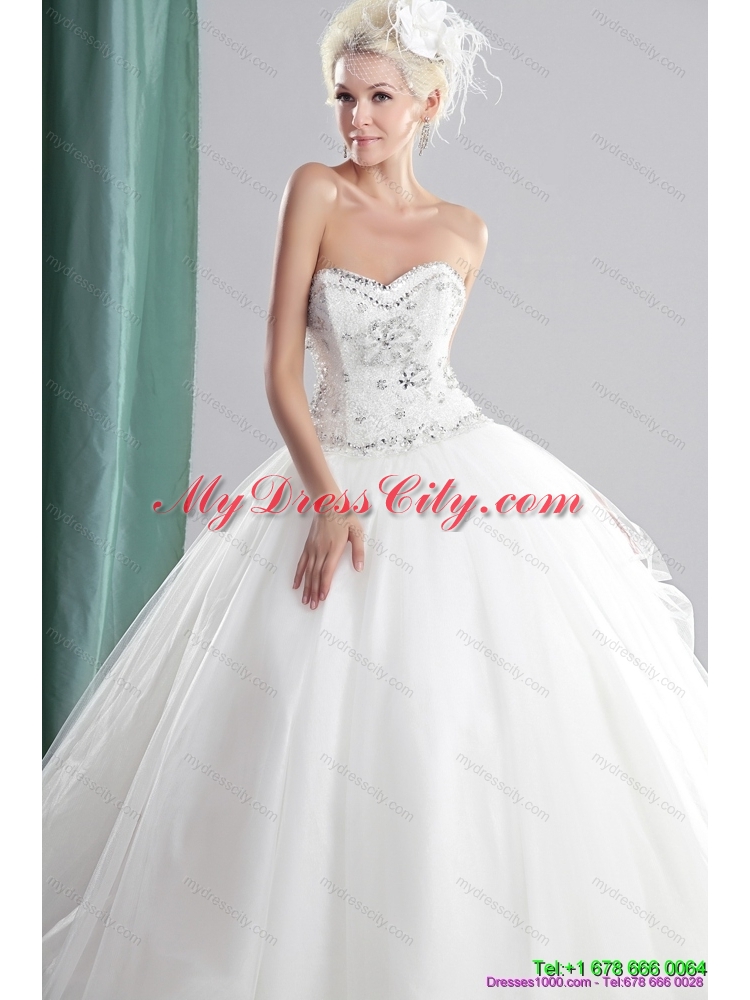 2015 Flirting Sweetheart Beading Wedding Dress with Brush Train