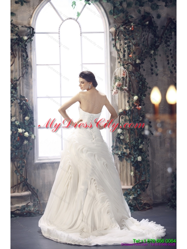 2015 Maternity Sweetheart Ruching Wedding Dresses with Brush Train