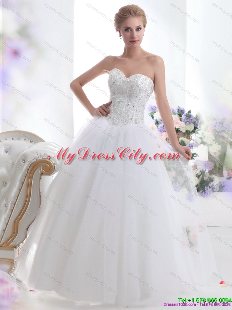 2015 Modest Sweetheart A Line Wedding Dress with Beading