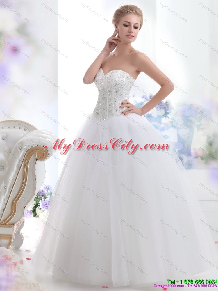 2015 Modest Sweetheart A Line Wedding Dress with Beading