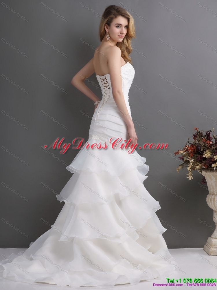 2015 Modest Sweetheart Wedding Dress with Ruching and Ruffles