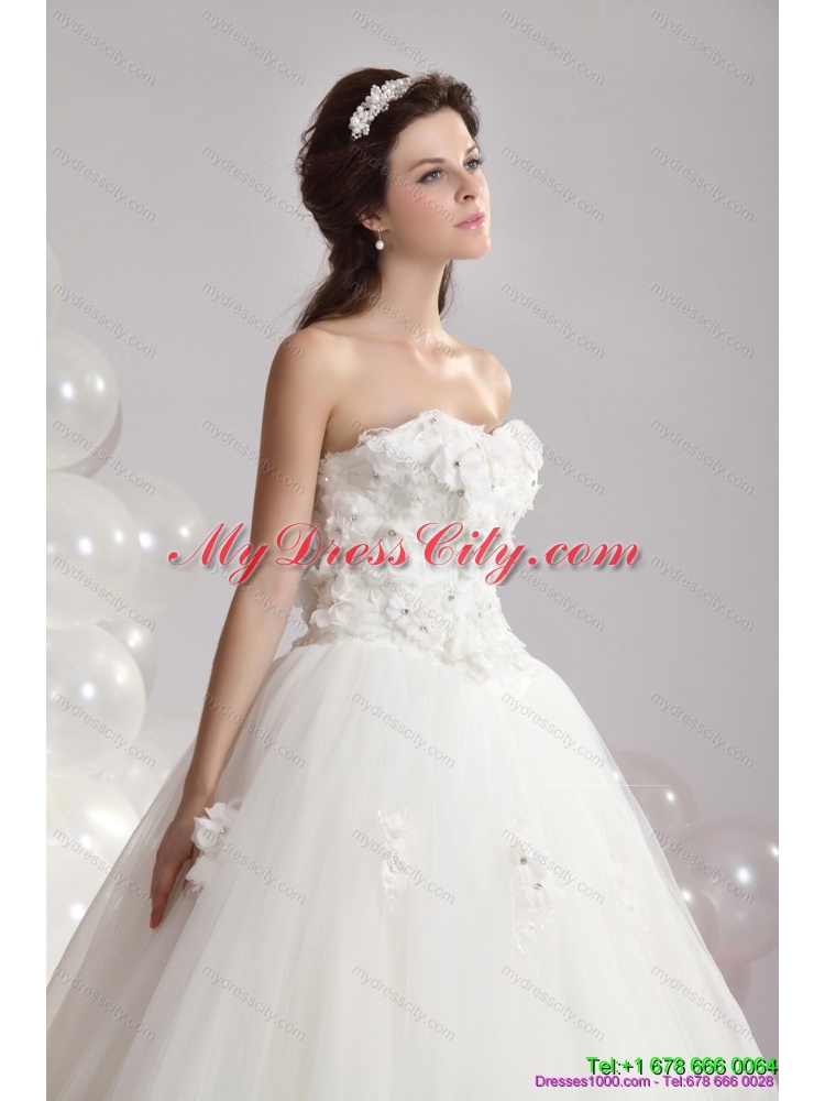 2015 Perfect White Strapless Bridal Dresses with Beading and Hand Made Flowers