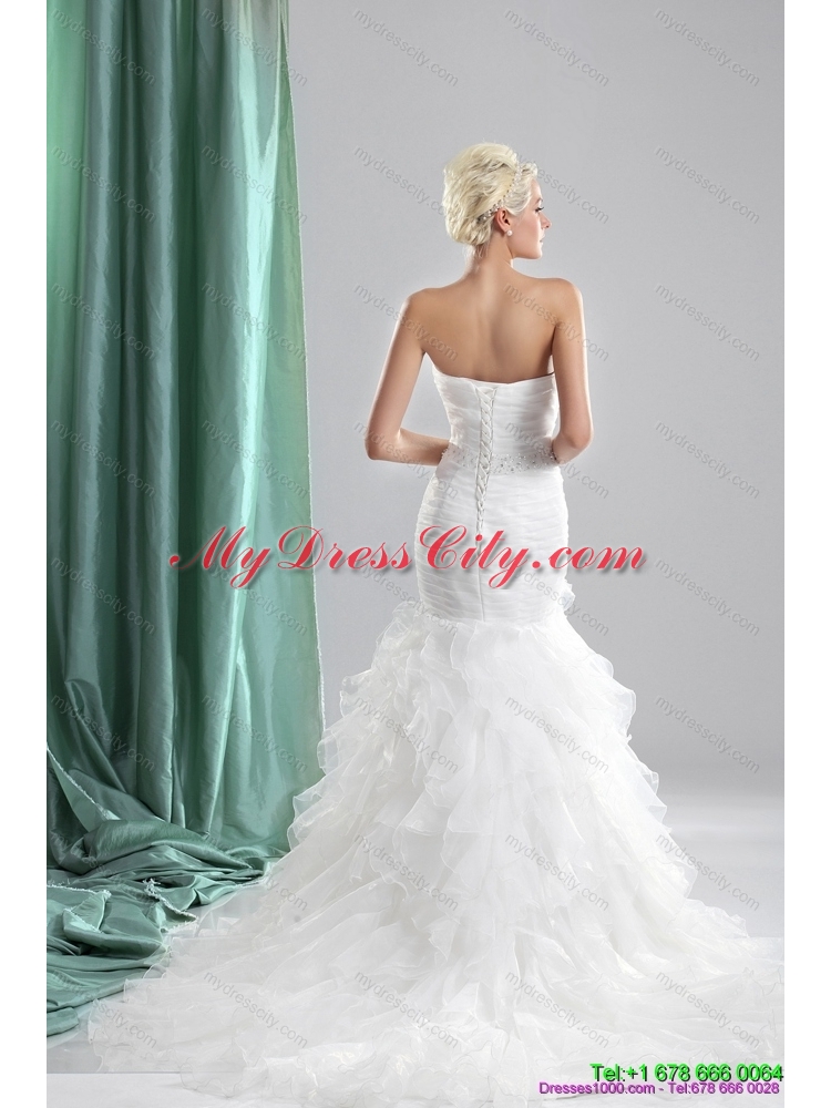 2015 Popular Ruffles White Sweetheart Wedding Dresses with Sequins