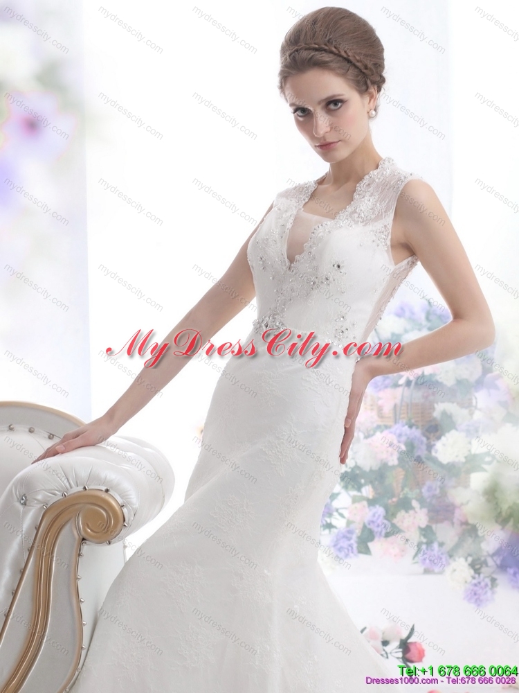 2015 Pretty Mermaid Beading Wedding Dress with Brush Train