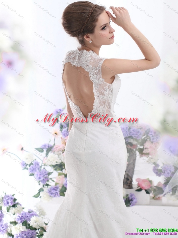 2015 Pretty Mermaid Beading Wedding Dress with Brush Train