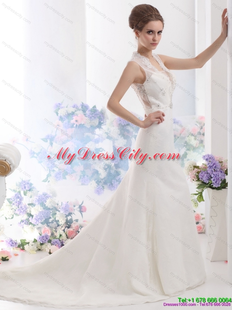 2015 Pretty Mermaid Beading Wedding Dress with Brush Train