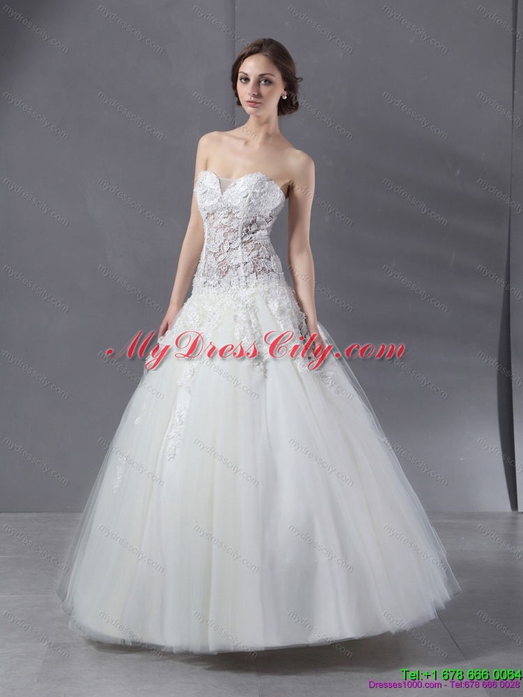 2015 Simple Sweetheart Lace Wedding Dress with Floor-length