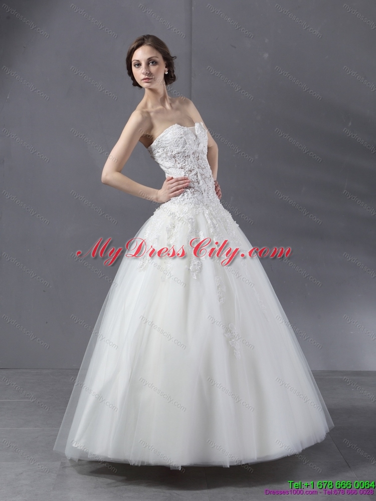 2015 Simple Sweetheart Lace Wedding Dress with Floor-length