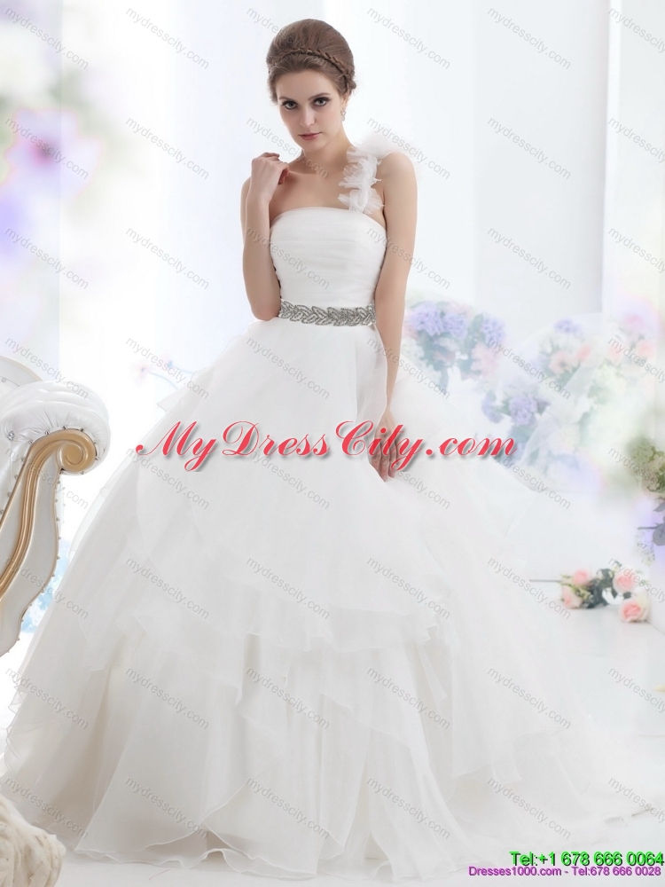 2015 The Super Hot One Shoulder Wedding Dress with Appliques