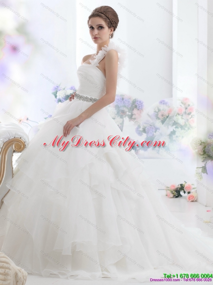 2015 The Super Hot One Shoulder Wedding Dress with Appliques