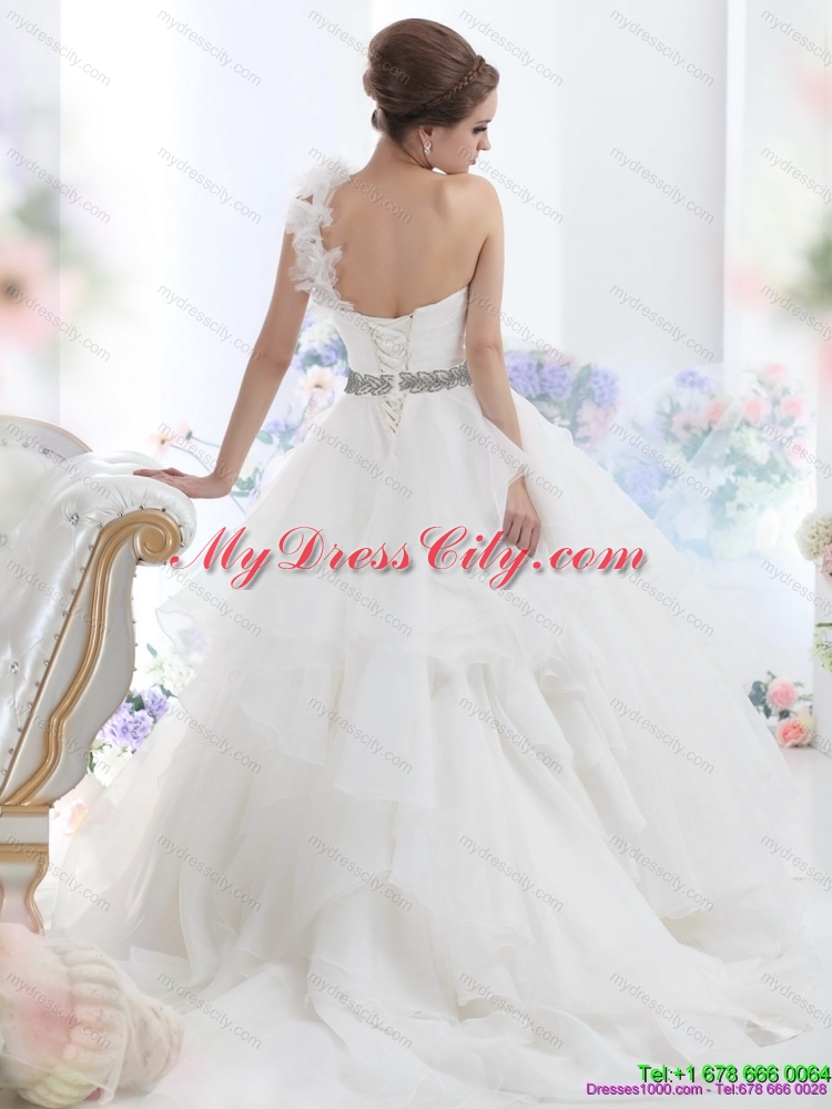 2015 The Super Hot One Shoulder Wedding Dress with Appliques