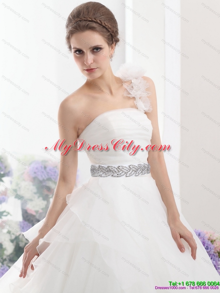 2015 The Super Hot One Shoulder Wedding Dress with Appliques