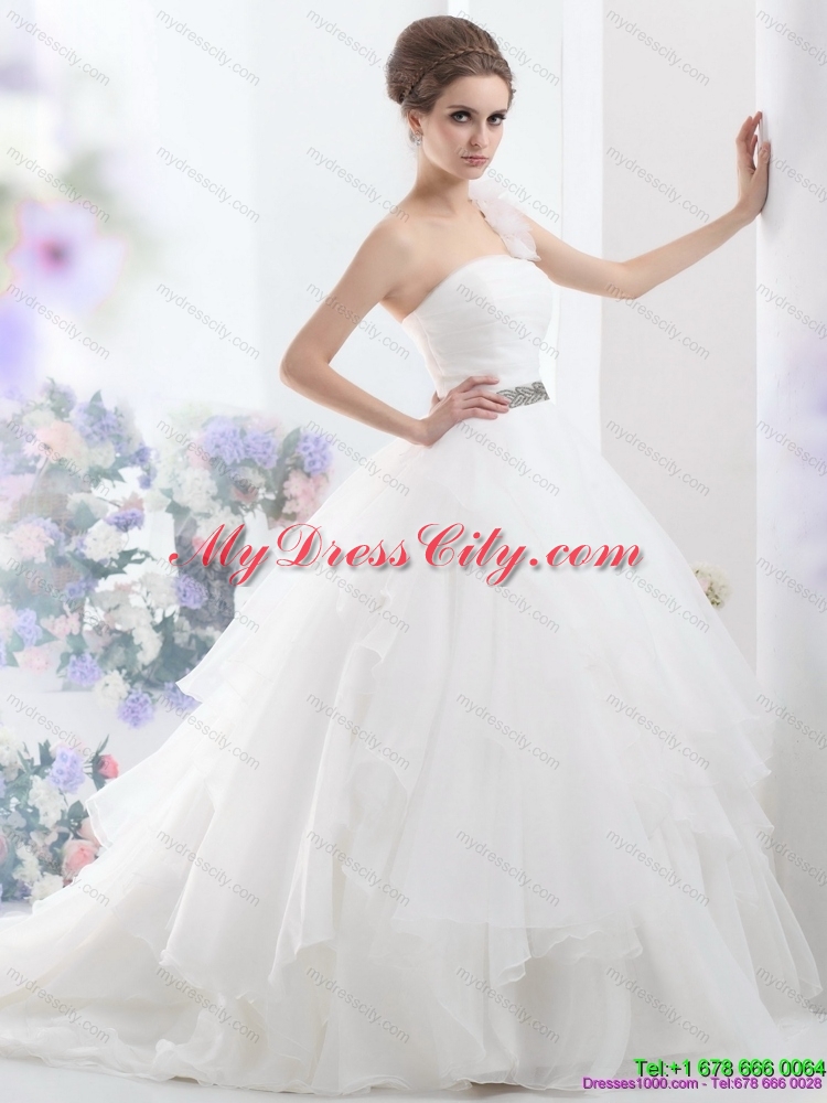 2015 The Super Hot One Shoulder Wedding Dress with Appliques