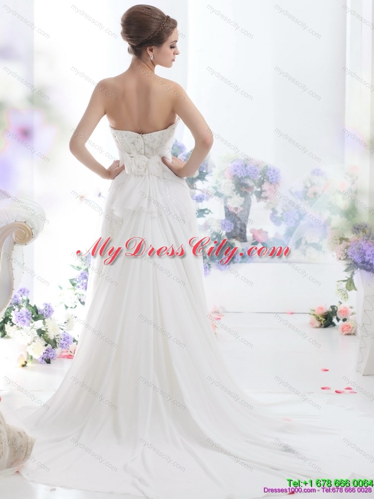 2015 Unique Sequines White Wedding Dresses with Chapel Train