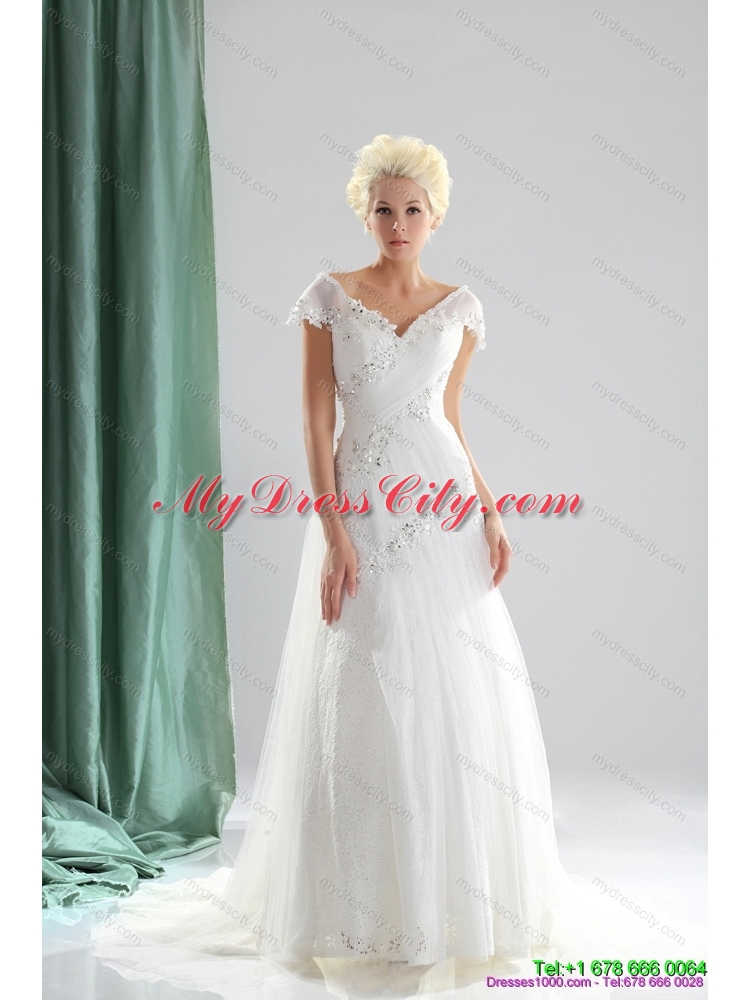 Brand New 2015 Beading and Lace Wedding Dress with Court Train